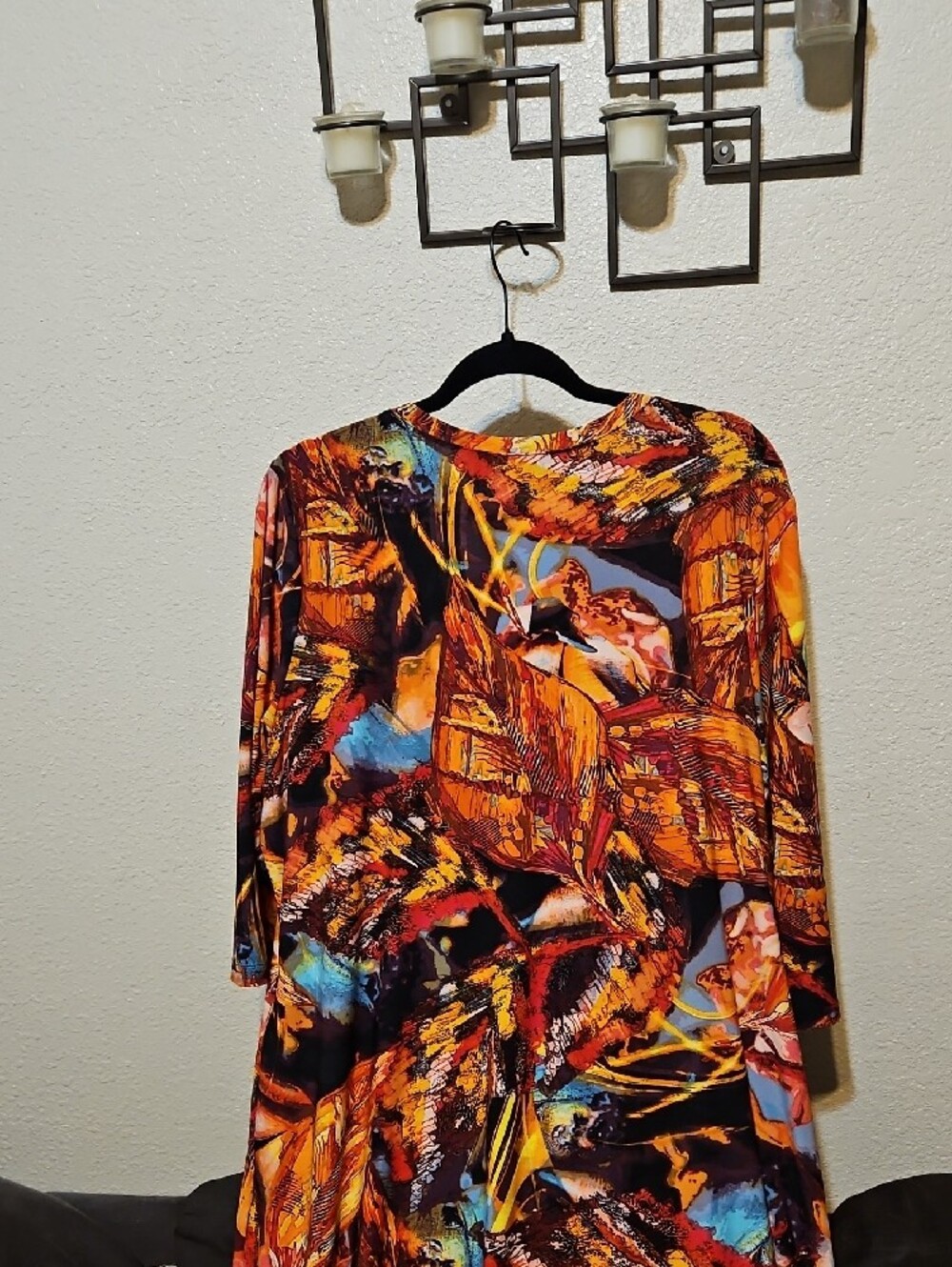 Attitudes by Renee Vibrant Orange & Blue Abstract V-Neck Maxi Dress - Picture 6 of 9